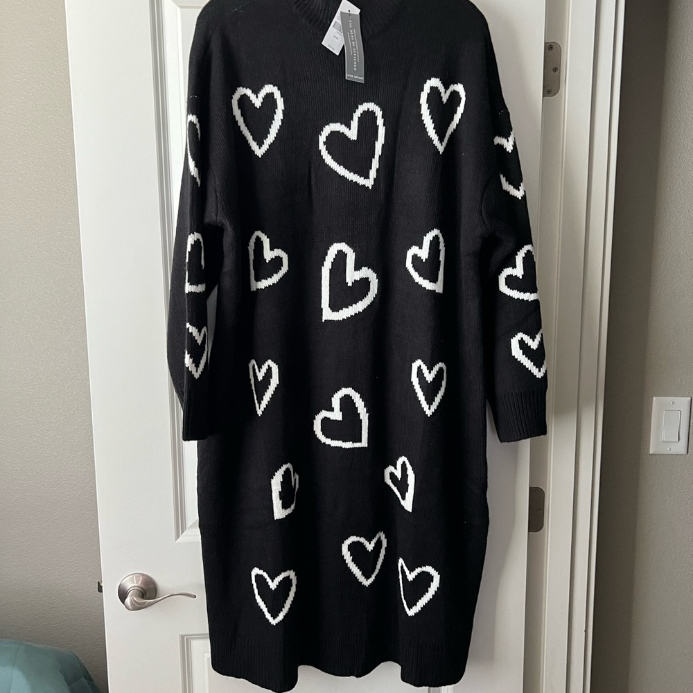 Lane Bryant Black Heart Patterned Sweater Dress